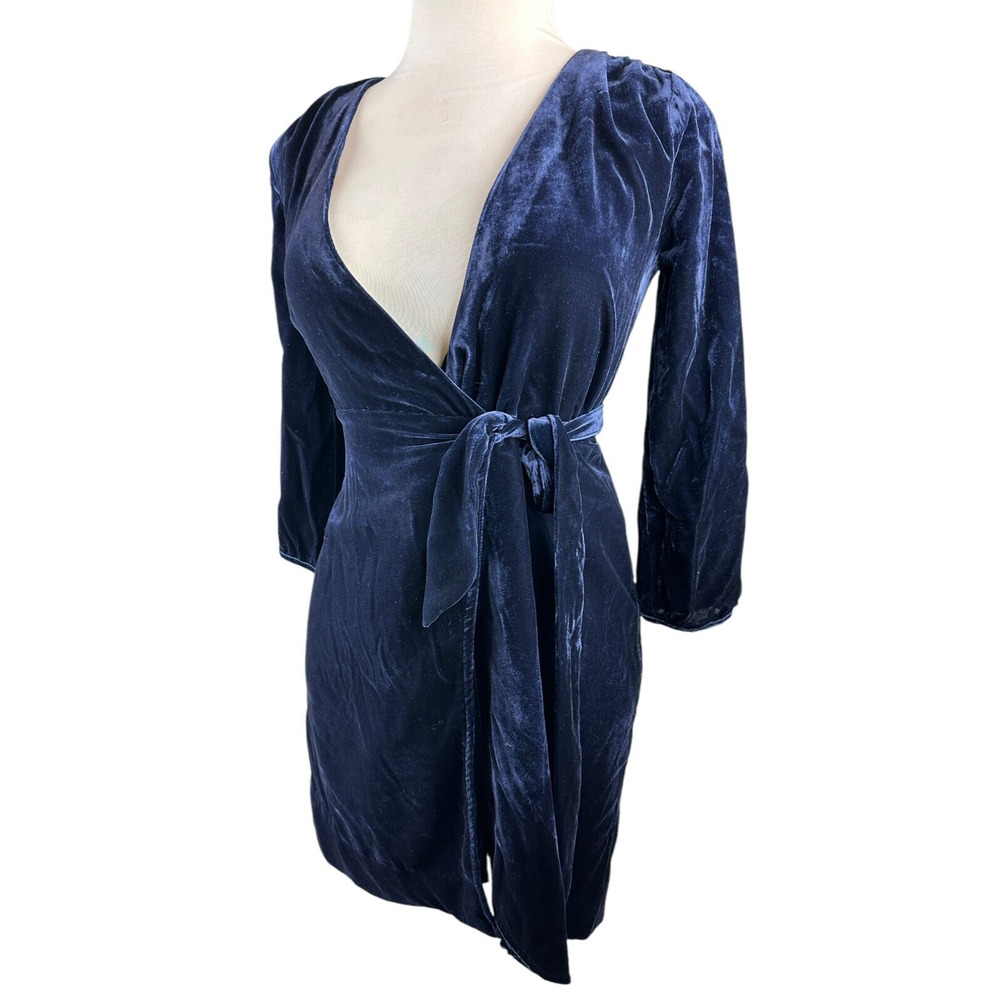 NWT J. Crew Velvet Wrap Dress Long Sleeve Drapy Navy Blue K0145 Women's Size 0 - Picture 4 of 16